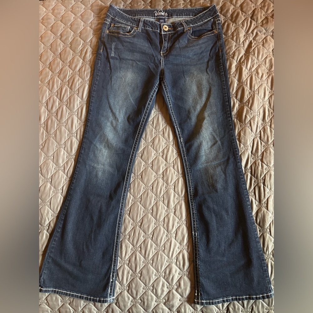 Vanity Women's Dakota Blue Denim Flare Jeans - Faded Wash 32/35 Long
